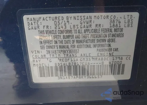 2019 Nissan Sentra S from USA, damaged, VIN 3N1AB7AP8KY366657